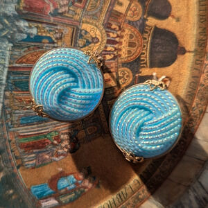 Vintage Hillcraft Blue Iridescent Glass Knot Earrings